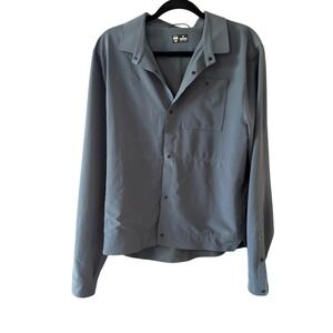 Janji Multipass Long Sleeve Shirt Mens Medium Slate Blue Grey Technical Snap Up